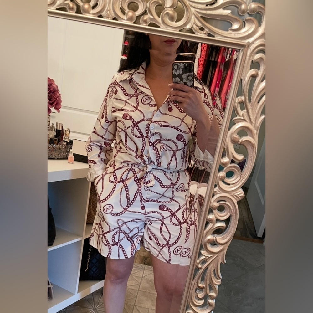 2PC Short set Chain Print Fabric in Cream and burgundy